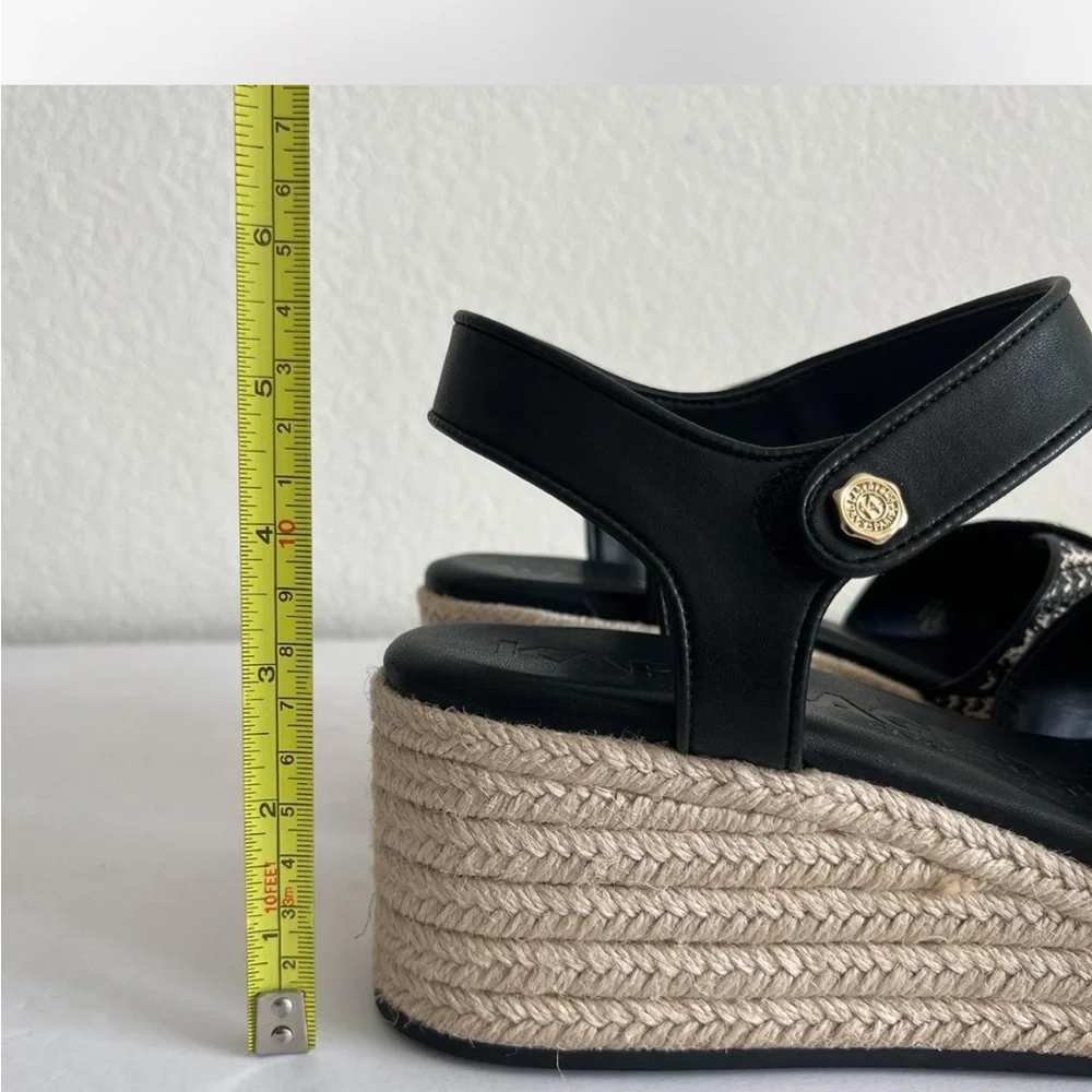 Karl Lagerfeld Paris Espadrille Platform Wedge Sandals Black Cream Sz 10